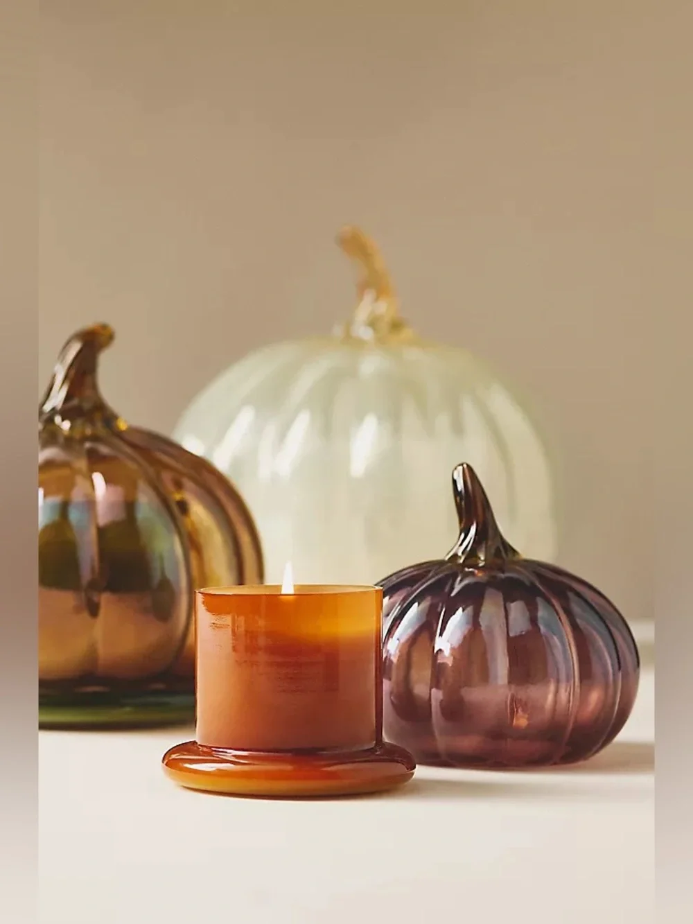 Anthropologie styled  Pumpkin Tabac scented Glass Pumpkin Cloche Candle